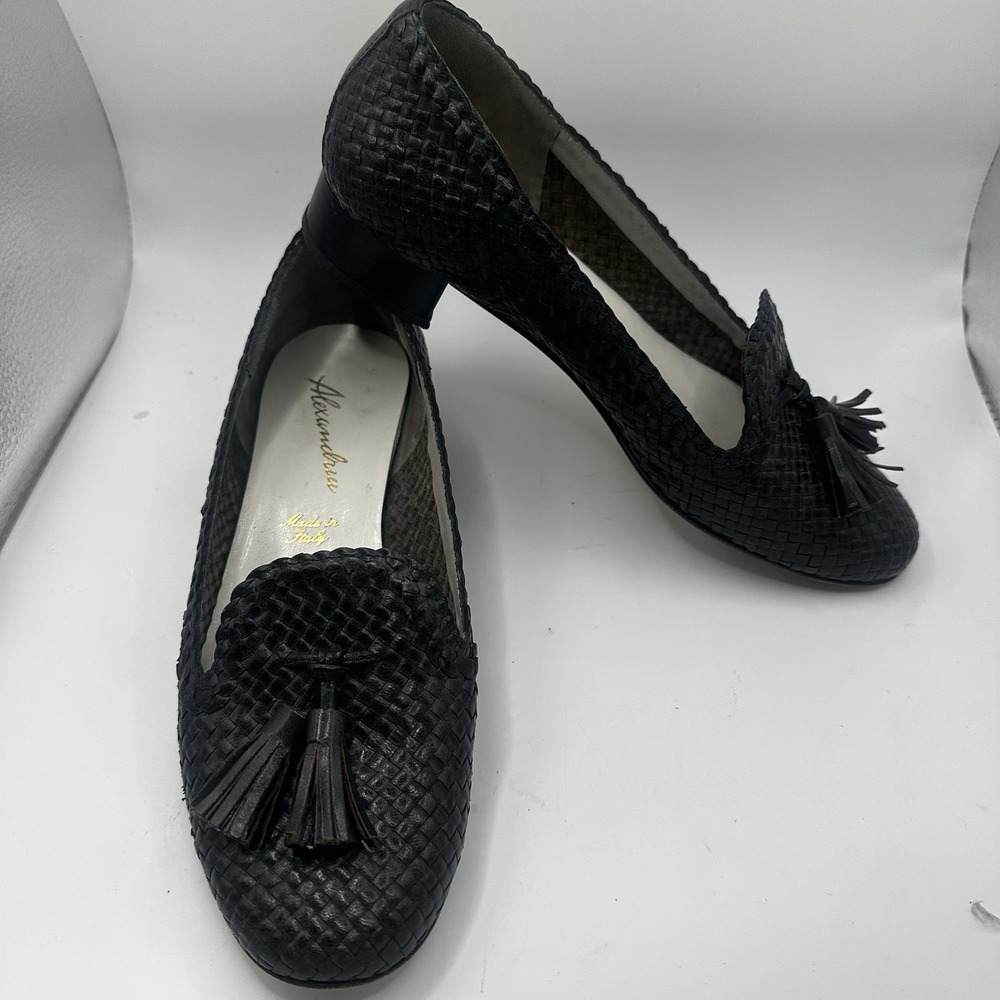 Alexandria Tassel Loafers Made In Italy Woven Navy Leather Heel Sz EU 38 US 8
